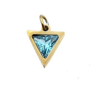 Stainless Steel Triangle Pendant Pave Blue Zircon Gold Plated, approx 6x6mm