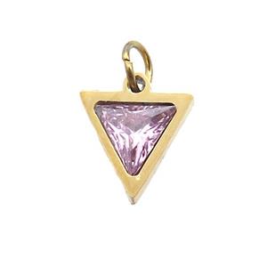 Stainless Steel Triangle Pendant Pave Pink Zircon Gold Plated, approx 6x6mm