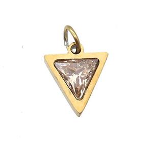Stainless Steel Triangle Pendant Pave Champagne Zircon Gold Plated, approx 6x6mm