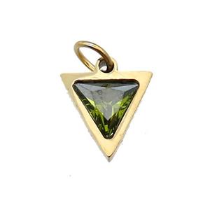 Stainless Steel Triangle Pendant Pave Olive Zircon Gold Plated, approx 6x6mm