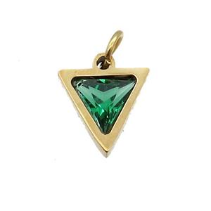 Stainless Steel Triangle Pendant Pave Green Zircon Gold Plated, approx 6x6mm