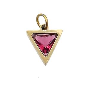 Stainless Steel Triangle Pendant Pave Red Zircon Gold Plated, approx 6x6mm