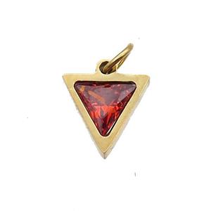 Stainless Steel Triangle Pendant Pave Orange Zircon Gold Plated, approx 6x6mm