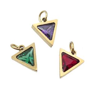 Stainless Steel Triangle Pendant Pave Zircon Gold Plated Mixed, approx 6x6mm