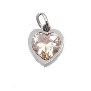 Raw Stainless Steel Heart Pendant Pave Champagne Zircon, approx 6x6mm