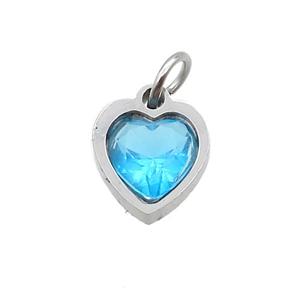 Raw Stainless Steel Heart Pendant Pave Blue Zircon, approx 6x6mm