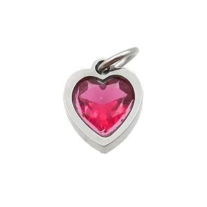 Raw Stainless Steel Heart Pendant Pave Red Zircon, approx 6x6mm