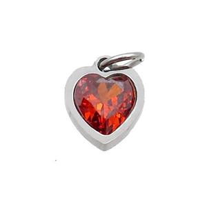 Raw Stainless Steel Heart Pendant Pave Orange Zircon, approx 6x6mm
