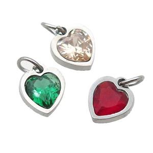 Raw Stainless Steel Heart Pendant Pave Zircon Mixed, approx 6x6mm