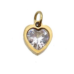 Stainless Steel Heart Pendant Pave Clear Zircon Gold Plated, approx 6x6mm
