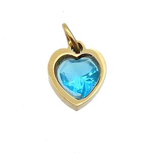 Stainless Steel Heart Pendant Pave Blue Zircon Gold Plated, approx 6x6mm