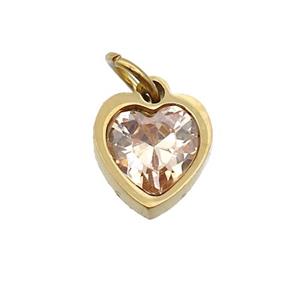 Stainless Steel Heart Pendant Pave Champagne Zircon Gold Plated, approx 6x6mm