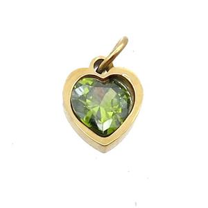 Stainless Steel Heart Pendant Pave Olive Zircon Gold Plated, approx 6x6mm
