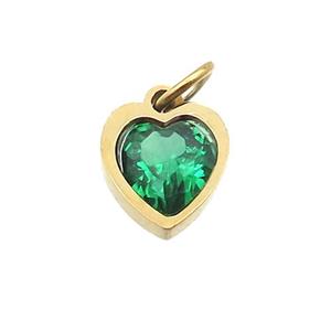 Stainless Steel Heart Pendant Pave Green Zircon Gold Plated, approx 6x6mm