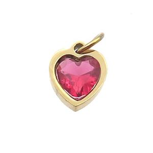 Stainless Steel Heart Pendant Pave Red Zircon Gold Plated, approx 6x6mm