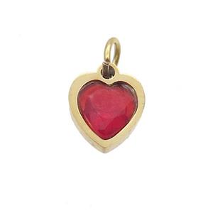 Stainless Steel Heart Pendant Pave Red Zircon Gold Plated, approx 6x6mm