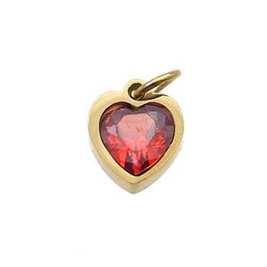 Stainless Steel Heart Pendant Pave Orange Zircon Gold Plated, approx 6x6mm