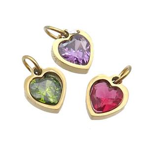 Stainless Steel Heart Pendant Pave Zircon Gold Plated Mixed, approx 6x6mm