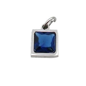 Raw Stainless Steel Square Pendant Pave Blue Zircon, approx 6x6mm