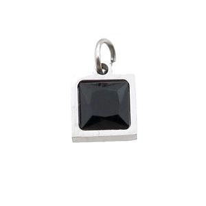 Raw Stainless Steel Square Pendant Pave Black Zircon, approx 6x6mm