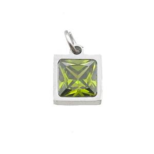 Raw Stainless Steel Square Pendant Pave Olive Zircon, approx 6x6mm