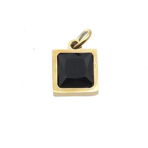 Stainless Steel Square Pendant Pave Black Zircon Gold Plated, approx 6x6mm