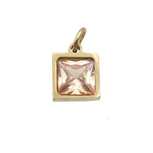 Stainless Steel Square Pendant Pave Champagne Zircon Gold Plated, approx 6x6mm