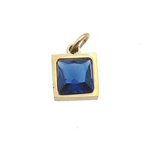 Stainless Steel Square Pendant Pave Blue Zircon Gold Plated, approx 6x6mm