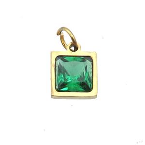 Stainless Steel Square Pendant Pave Green Zircon Gold Plated, approx 6x6mm