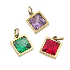 Stainless Steel Square Pendant Pave Zircon Gold Plated Mixed, approx 6x6mm