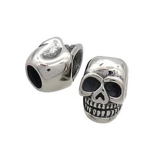 Stainless Steel Skull Beads Large Hole Antique Silver, approx 10-14.5mm, 5mm hole