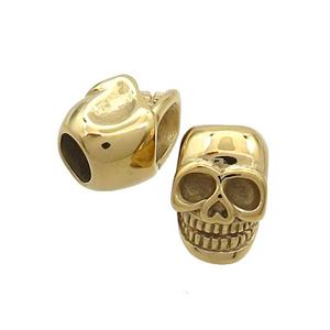 Stainless Steel Skull Beads Large Hole Gold Plated, approx 10-14.5mm, 5mm hole