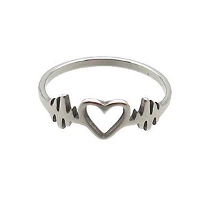 Raw Stainless Steel Heartbeat Ring, approx 6mm, 18mm dia
