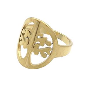 Stainless Steel Rings Tree Of Life Gold Plated, approx 16-18mm, 18mm dia