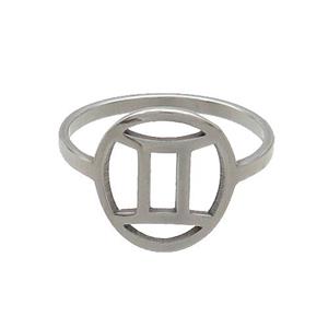 Raw Stainless Steel Rings Zodiac Gemini, approx 12-13mm, 18mm dia