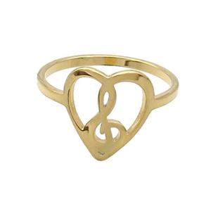 Stainless Steel Rings Musical Notes Gold Plated, approx 11-12.5mm, 18mm dia