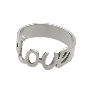 Raw Stainless Steel Rings LOVE, approx 6mm, 18mm dia
