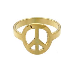Stainless Steel Rings Peace Signs Gold Plated, approx 12-13mm, 18mm dia