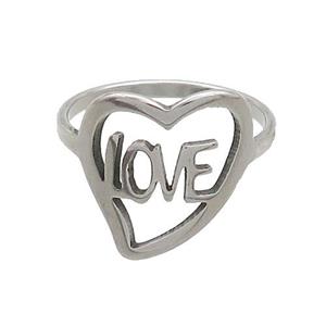 Raw Stainless Steel Rings LOVE Heart, approx 14-16mm, 18mm dia
