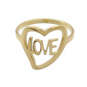 Stainless Steel Rings LOVE Heart Gold Plated, approx 14-16mm, 18mm dia