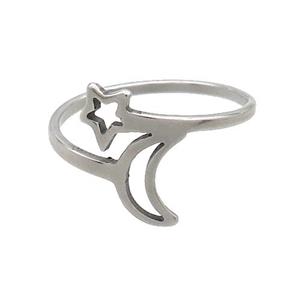 Raw Stainless Steel Rings Moon Star, approx 6mm, 6-8mm, 18mm dia