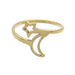 Stainless Steel Rings Moon Star Gold Plated, approx 6mm, 6-8mm, 18mm dia