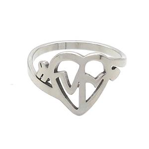 Raw Stainless Steel Rings Heartbeat, approx 12.5mm, 18mm dia