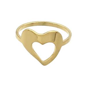 Stainless Steel Rings Heart Gold Plated, approx 12-14mm, 18mm dia