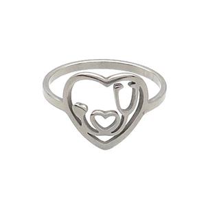 Raw Stainless Steel Heart Rings ILOVEU, approx 12-12.5mm, 18mm dia