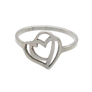 Raw Stainless Steel Rings Double Hearts, approx 12mm, 18mm dia