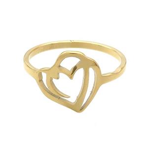 Stainless Steel Rings Double Hearts Gold Plated, approx 12mm, 18mm dia