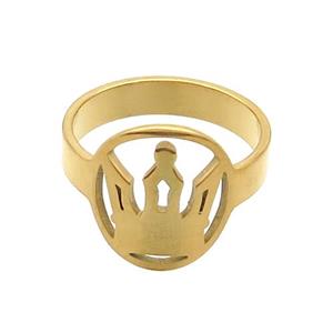 Stainless Steel Rings Crown Gold Plated, approx 13-15mm, 18mm dia