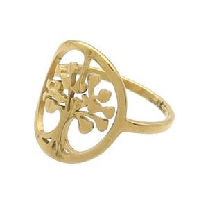 Stainless Steel Rings Tree Of Life Gold Plated, approx 15-17mm, 18mm dia