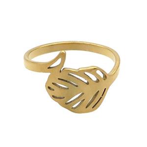 Stainless Steel Leaf Rings Gold Plated, approx 10-13mm, 18mm dia